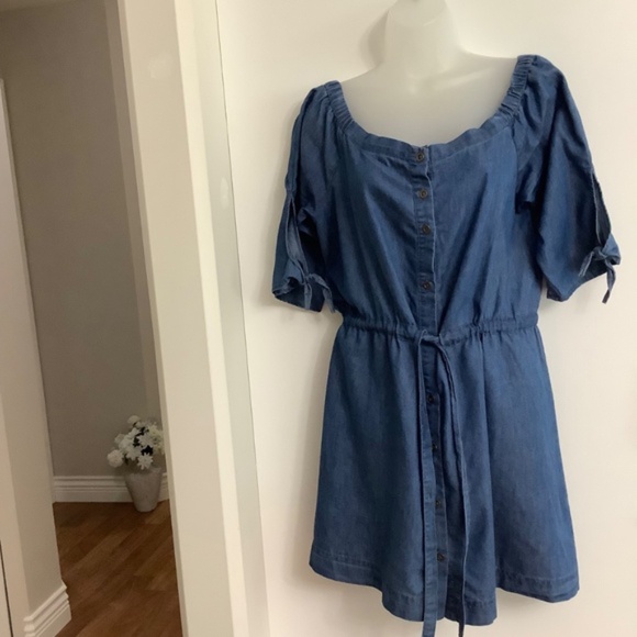 New Look Chambray Peasant Dress L 37/38 bust - Picture 2 of 10